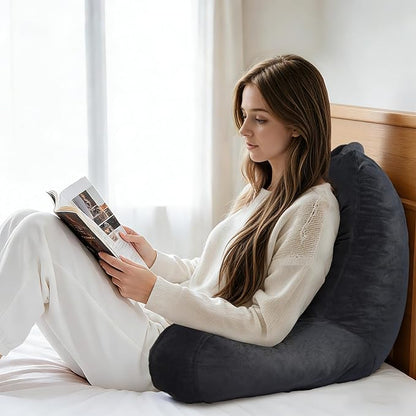 OAISZ Reading Pillow for Sitting in Bed Adult, Reading Pillow with Shredded Memory Foam, Back Pillow for Bed Sitting Up with Extend Arms, Pockets, Pillow with Washable Cover,Black, X-Large