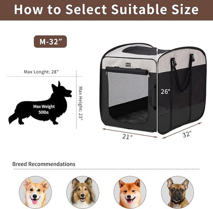 Dog Kennels and Crates for Medium Dogs, Portable Pop Up Indoor Pet Cage with Sturdy Wire Frame, Collapsible Travel Crate Soft Sided Cat Bag Escape Proof (Black, 32.0" L x 21.0" W x 26.0" H)
