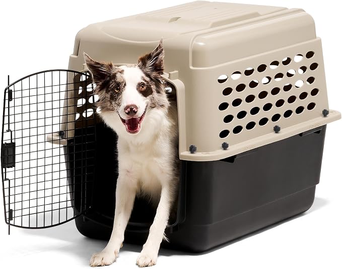 Petmate Vari Dog Kennel - Portable Dog Carriers & Crates for Medium Dogs, Airline-Friendly, Durable Plastic, Pet Carrier For Home and Travel, 32 Inches, Taupe and Black