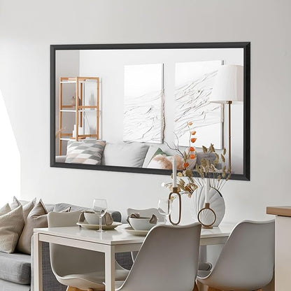 Amorho Bathroom Mirror Black, 60x40 Inch Thick Metal Framed Wall Mirrors
