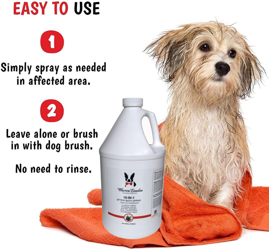 Warren London 10-in-1 After Bath Dog Spray | Dog Leave in Conditioner and Detangler | Pet Grooming Spray with Aloe Vera, Silk Amino Acids and Green Tea Extract | Made in USA | 1gal