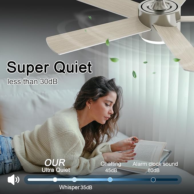 POCHFAN 42 Inch Brushed Nickel Ceiling Fans