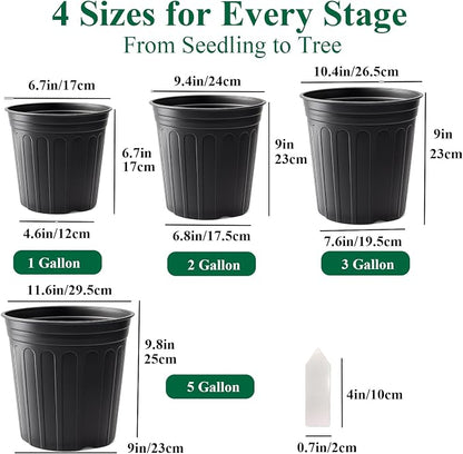 25 Pack 5 Gallon Flexible Plant Nursery Pots Plastic Seedling Starting Pots with Drainage Holes Soft Flower Pots Plant Container with Plant Labels, Black
