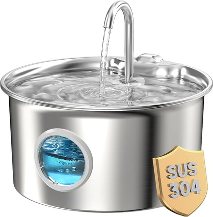 Cat Water Fountain Stainless Steel: Cat Fountain for Drinking - 88oz/2.6L Pet Water Fountain for Cats Indoor - Quiet Cats Water Bowl Dispenser - Pets Feeding & Watering Supplies - for Small Animals