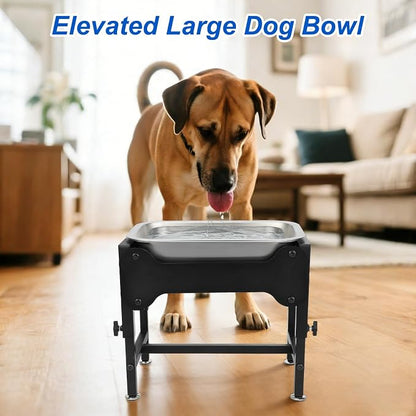 YUEPET Outdoor Elevated Dog Water Bowl, 1.25 Gallon Bowl for Dogs | 4 Adjustable Heights, 1.25 Gallon Stainless Steel Bowl, Raised Stand, Food and Water Use, Indoor Outdoor Use, Large Dogs