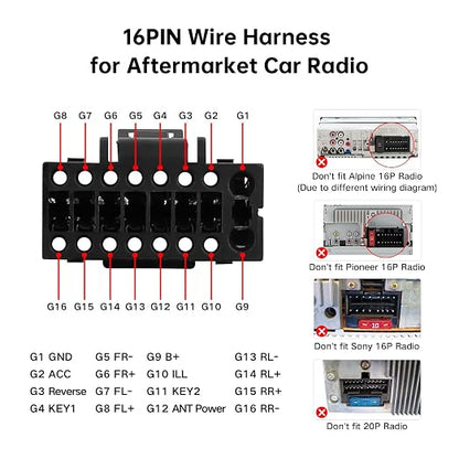 16PIN Car Radio Harness for Toyota Camry Tundra Non-JBL Plug & Play | XC004 Stereo Wiring Harness Fit Sequoia, RAV4, Highlander, 4Runner, Sienna, Yaris, Prius Low Trims, Retains SWC FM/AM Antenna