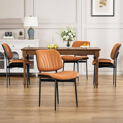 YaFiti Dining Chairs Set of 2, Mid Century Modern Dining Room and Kitchen Chairs, Upholstered PU Leather Chairs with Walnut Bentwood and Metal Legs, Orange