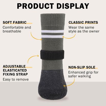 SCENEREAL Anti Slip Dog Boots & Paw Protectors for Hardwood Floor, Extended Dog Socks to Prevent Licking Paws, Waterproof Pet Snow Rain Shoe for Winter Medium Senior Dogs, Grey M