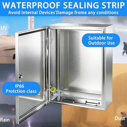Electrical Enclosure 16x16x8, 304 Stainless Steel Enclosure IP66 Waterproof and
