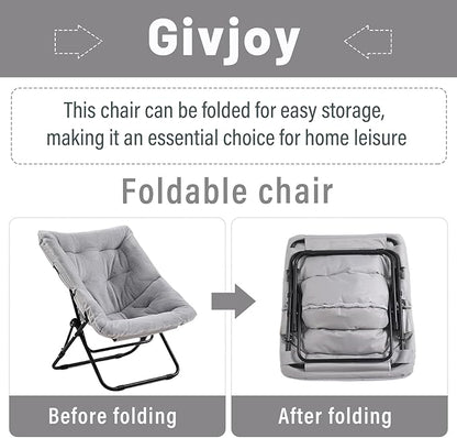 Givjoy Comfy Folded Chair, Soft Faux Fur Oversized Folding Accent Chair, Flexible Lounge Lazy Chair for Adults Kids, Metal Frame Moon Chair for Dorm Room, Bedroom, Living Room