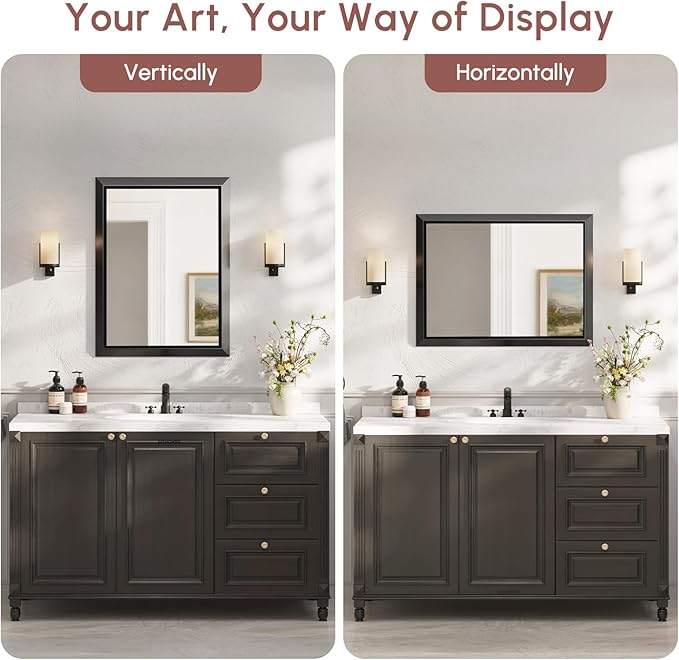 USHOWER 24x32 Bathroom Mirror, Beveled Aluminum Frame Wall Mirror, Rectangular