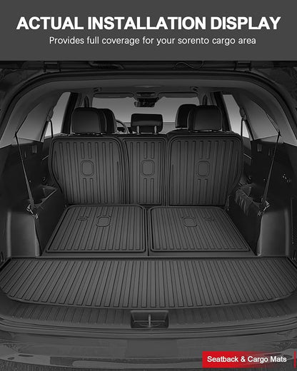 IKABEVEM Floor Mats for 2021-2025 2026 Kia Sorento 6/7 Seats (NO Hybrid) - Custom Fit TPE Floor Liners Cargo Liner Backrest Mat 2nd Row Kick Mats All Weather Protector Sorento Accessories