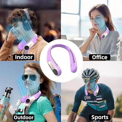 Portable Neck Fan, Personal Wearable Bladeless Fan, LED Display, 6000mAh USB