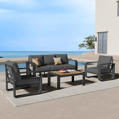 Aluminum Outdoor Patio Furniture Set, 4 Piece Oversized Patio Conversation Sets Widened Armrest & Ultra-Thick Cushions, Heavy Duty Modern Sectional Furniture for Backyard, Porch, Graphite