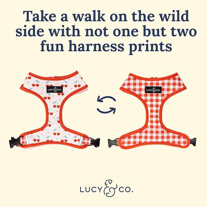 Lucy & Co. Reversible Dog Harness - Water-Repellent Neoprene, Dual-Print Design, Easy Swap Style, Adjustable Comfort Fit - Cheery Cherries Reversible Harness - Medium