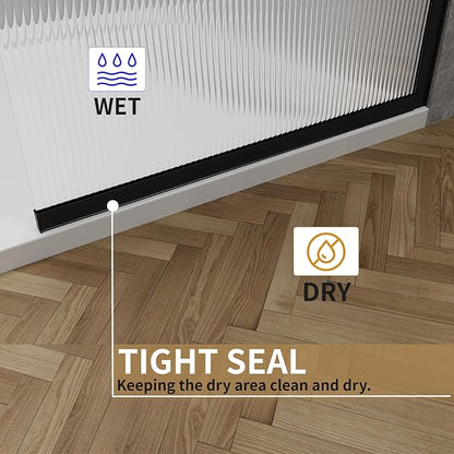 36"x76" Fixed Glass Shower Door, 3/8" Thick Fluted Privacy Tempered Glass