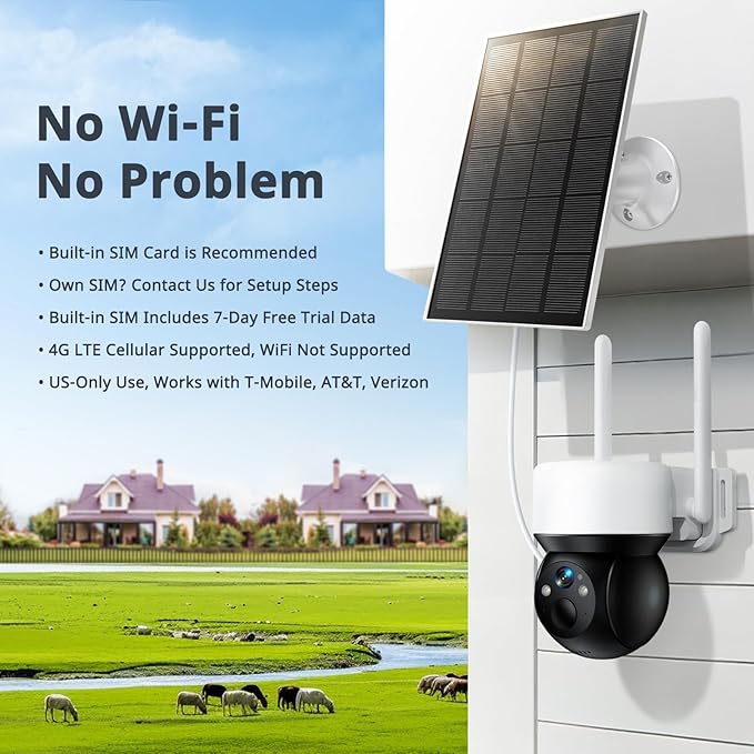 YOTON 4G LTE Cellular Solar Security Camera Wireless Outdoor, No WiFi Needed