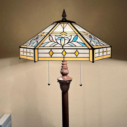Capulina Tiffany Lamp Stained Glass Floor Lamp 2-Light 16X16X63 Inches Mission Hexagon Tiffany Style Standing Reading Lamp for Living Room Bedroom Home Office