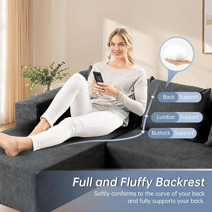 ANONER 103” Modular Sectional Sofa - L Shaped Upholstered Cloud Couch, Free Combination Deep Seat Corner Sofa, Sectional Couches for Living Room, Modern Minimalist Couch, Dark Grey