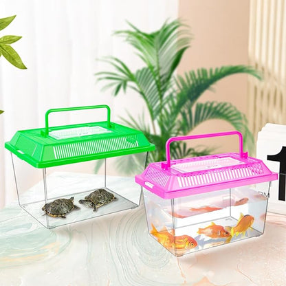 12Pcs Plastic Reptile Terrariums Carrier Cage, Tarantula Enclosure Breeding Box Hatching Container Transparent Fish Tank Turtle Aquarium with Random Color Lid for Hermit Crab, M(7" x 4.3" x 4.3")