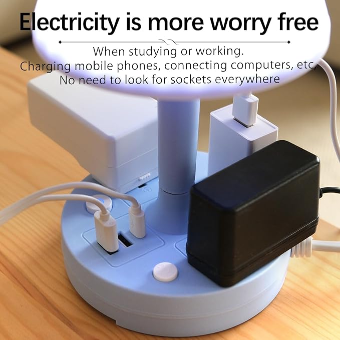 Table Lamp with USB Port and Outlet, Small Desk Lamp for Bedroom, 3-Colors Dimmable LED Lamps Eye Care Night Stand Lights, USB Charging Desk Lights for Home Office/Living Room