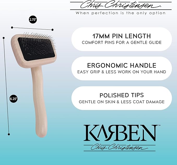 Chris Christensen Karben I Slicker Brush for Dogs, Groom Like a Professional, Ideal For All Coat Types, Remove Shedding Coat, Tangles and Dead Undercoat, 17 mm Stainless Steel Pins, Extra Small
