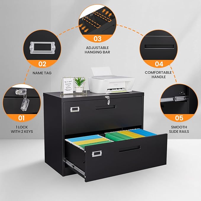 2 Drawer File Cabinets for Home Office, Metal Filing Cabinet