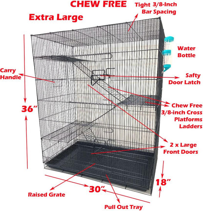 Extra Large 4-Floors with Tight 3/8-Inch Bar Spaing for Ferret Chinchilla Sugar Glider Rats Mice Hamster Gerbil Squirrel Rodent Degu Dagus Small Animal Critter Cage