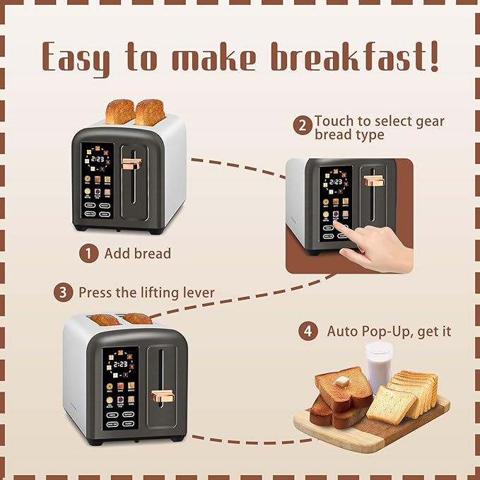 SEEDEEM Toaster 2 Slice with Touch Screen, Faster Heating Speed, 7 Shade Setting
