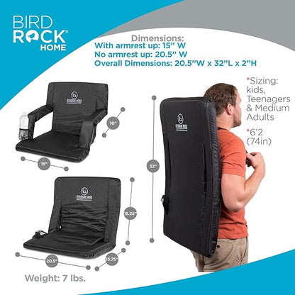 Stadium Boss Recliner Stadium Seat for Bleachers, Benches, Lawns, Backyard, Camping & Beach – Padded Sport Chair, Cushion Backs & Armrest – 6 Reclining Positions – Portable Carry Straps – Black