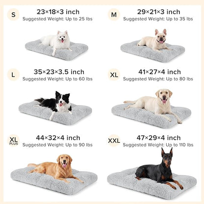 JOEJOY Dog Bed Crate Pad, Deluxe Plush Washable Dog Beds Fulffy Soft Kennel Pad Anti-Slip Pet Sleeping Mat for Medium Small Dogs, 29" x 21", Grey