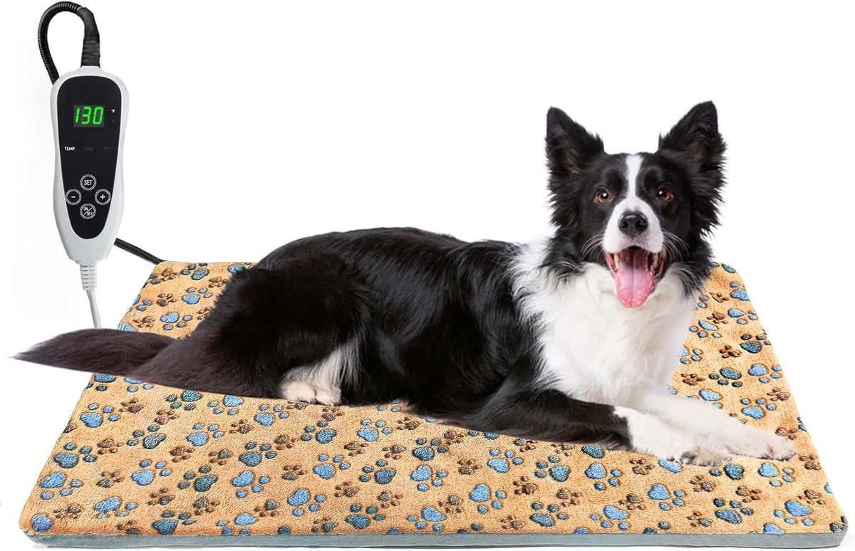 Dog Heating Pad，32×20 In Heating Pad For Dogs, Intelligent Temperature Control Switch With Normally Open On Function,Whelping Box With Reinforced Electric Wire Rope, Plush Fabric Cotton Cover-Apricot