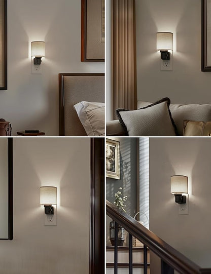 L LOHAS LED Bright Night Lights Plug into Wall, Plug in Night Light Dimmable, Daylight White, Decorative Nightlights Plug in Wall, Light Sensor, Linen Fabric Nightlight for Hallway Kitchen, 2 Pack