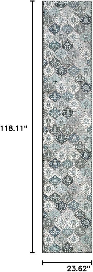 Lahome Moroccan Hallway Runner Rug Non Slip, 2x10 Washable Runner Rugs for Hallway 2x10 Vintage Ultra-Thin Throw Long Carpet for Kitchen Entryway Bedroom Laundry Room, Blue