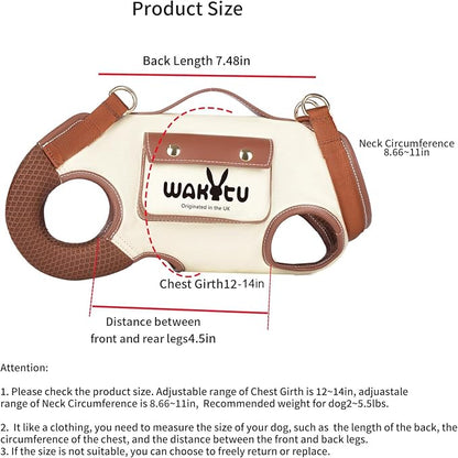 Wakytu Dog Lift Harness Dog Carrier VES Harness Adjustable Leash with Small Puppy Treat Bag,Fits Most Cars,XS | stylish puppy sling carrier with handle & pocket,adjustable leash,walking & travel
