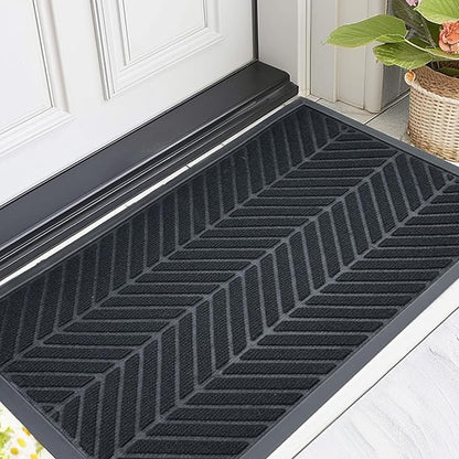 XADP Front Door Mat 36"x24" Indoors Outdoors Welcome Mats, Waterproof Non-Slip Rubber Backing Heavy Duty Doormat Outside Entrance, Low Profile Entryway Rugs Floor Mat for Patio, Pattern A Black