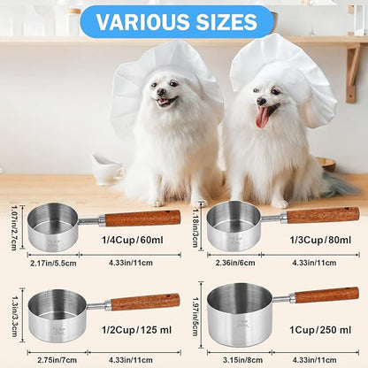 4 Pcs Dog Food Scoop Measuring-Cup, 1 Cup, 1/2 Cup, 1/3 Cup, 1/4 Cup, Stainless Steel Pet Food Scoops, Cat Food Measuring Cup