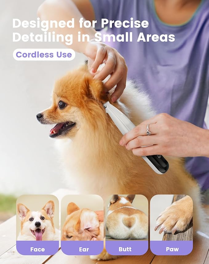 Dog Paw Trimmer with LED Light, 35dB Low Noise Paw Trimmers for Dog's Feet, 2 Speed Safety Electric Dog Clippers for Grooming, Rechargeable Cat Shaver for Paws, Ears, Face, Rump