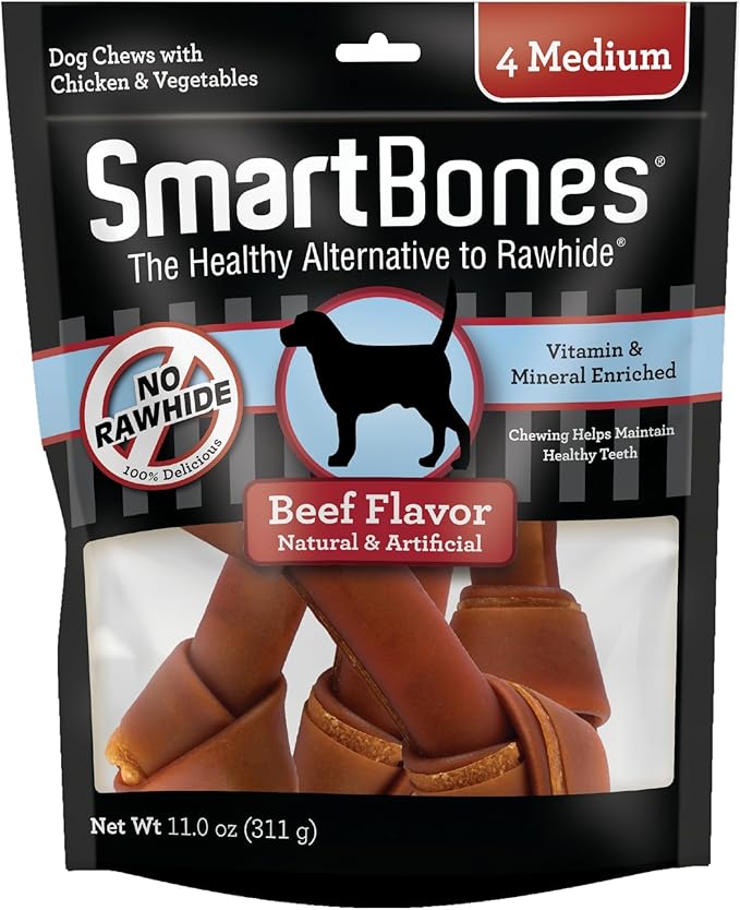 SmartBones Medium Chews With Real Beef 4 Count, Rawhide-Free Chews For Dogs