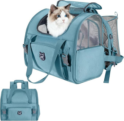 Expandable Cat Carrier Backpack for Large Cats - Airline Approved Pet Carrier Backpack for Small Dogs, Hiking & Travel, Waterproof with Breathable Mesh, 14lbs Capacity (Polar Blue, Standard)