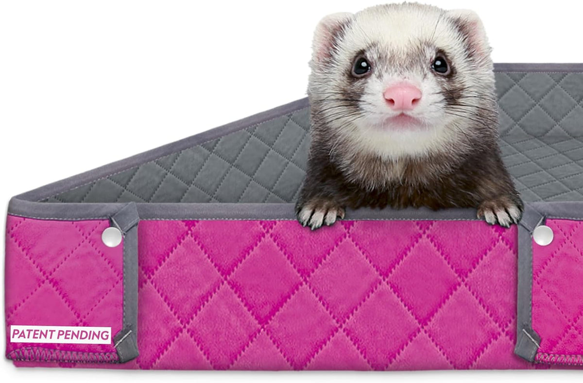 Paw Inspired Critter Box Washable Cage Liner, Reversible Fleece Bedding with Raised Sides for Ferrets, Guinea Pigs, Rats, Chinchillas, and Other Small Animals (Critter Nation/Ferret Nation, Gray/Pink)
