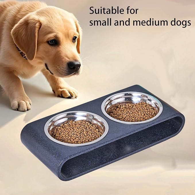 Black Marble Elevated Dog Bowls Set - 2 Thick 6" Stainless Steel Puppy Food Bowl with Non-Slip Raised Holder Stand, Double Feeding Bowls for Food and Water, Suitable for Cats and Small Medium Pet