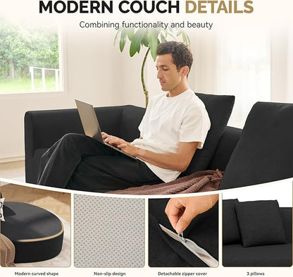128" Oversized Modern Curved Sofa,Boneless Cloud Sectional Couch with Deep Seat,No Assembly Required Chenille Couches for Living Room,Black,1 PCS