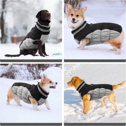 FUAMEY Dog Coat for Medium Dogs,Waterproof Dog Winter Jacket with Harness Built in Puppy Cold Weather Coats Reflective Pet Vest with Zipper Warm Fleece Dogs Snowsuit Windproof Black M