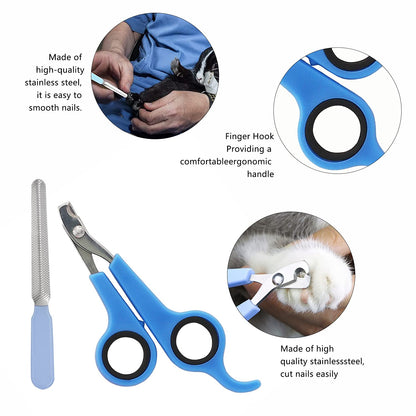 7-Piece Small Pet Grooming Kit with Brush, Nail Clippers, and Adjustable Strap for Rabbits, Hamsters, Guinea Pigs (Blue)