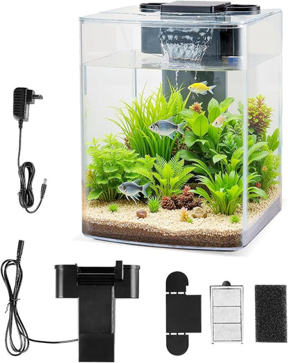VEVOR Fish Tank Aquarium, 2 Gallon Arch Ultra-Clear GPPS Starter Smart Tank Adjustable 3 Color Lighting, Self Cleaning System Fishbowl for Freshwater & Saltwater Fish Home, Office, or Pet Use