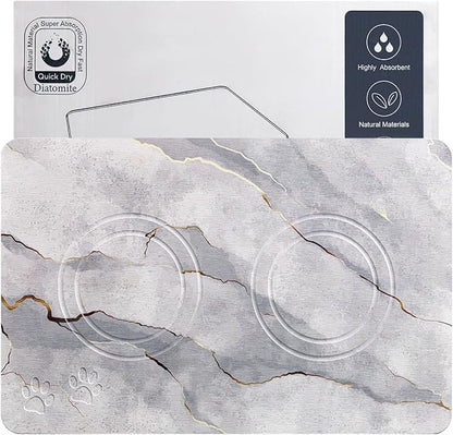 Diatomite Stone Pet Feeding Mat for Dog Cat Super Absorbent Diatomite Quick Drying Stone Dog Food Mat, Dog Mats for Food and Water with Non-Slip Station, Fast Dry Pet Mats, Marble Cyan