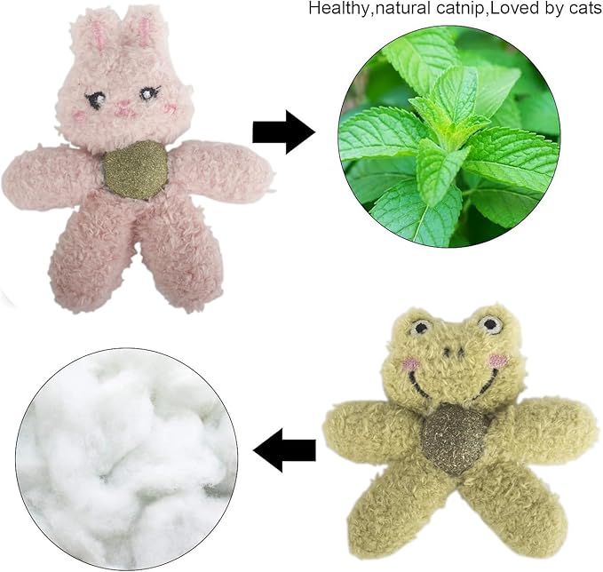 Cat Toys with Catnip Kitten Chew Bite Supplies Boredom Relief Fluffy Kitty Teeth Cleaning Chewing Cat Lovers Interactive Plush Gift (Frog&Frog)