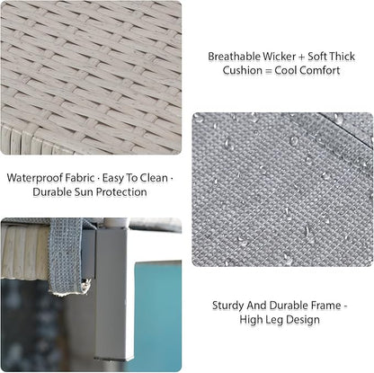 Elevated Indoor & Outdoor Dog Bed for Small Dogs, Durable Rattan Wicker Pet Sofa with Removable Washable Waterproof Cushion, Stylish Dog Couch, White Rattan/Grey Mat