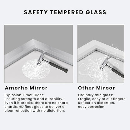Amorho Bathroom Mirror, 55x40 Inch Silver Thick Metal Framed Wall Mirrors